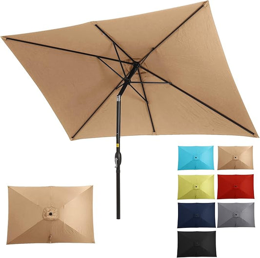 SUNVIVI OUTDOOR Patio Umbrella, Rectangular Patio Umbrella, Metal Pole Square Outdoor Umbrella with Crank and Push Button Tilt, Large Outdoor Umbrella with Polyester Canopy