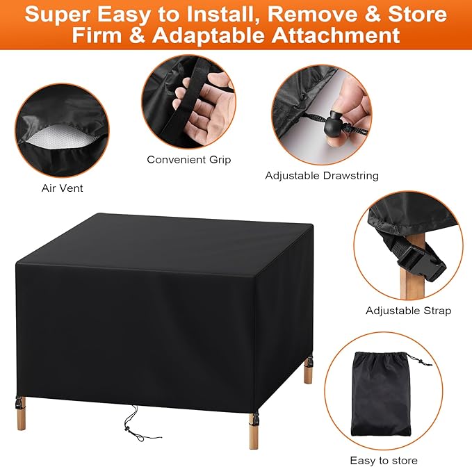Patio Furniture Cover Rectangle 84"(L) x 56"(W) x 30"(H), Custom Heavy Duty 420D Waterproof Outdoor Cover with Drawstring & Buckles for Table Chair Garden, Black