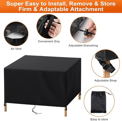 Patio Furniture Cover Rectangle 108"(L) x 60"(W) x 28"(H), Custom Heavy Duty 420D Waterproof Outdoor Cover with Drawstring & Buckles for Table Chair Garden, Black