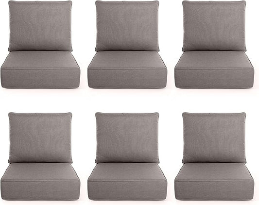Outdoor Chair Cushions, 6 Inch Thick Patio Seat & Back Cushions Set with Removable Cover, Waterproof Patio Cushions for Outdoor Furniture, 22 x 24 Inch, Gray 6-Set