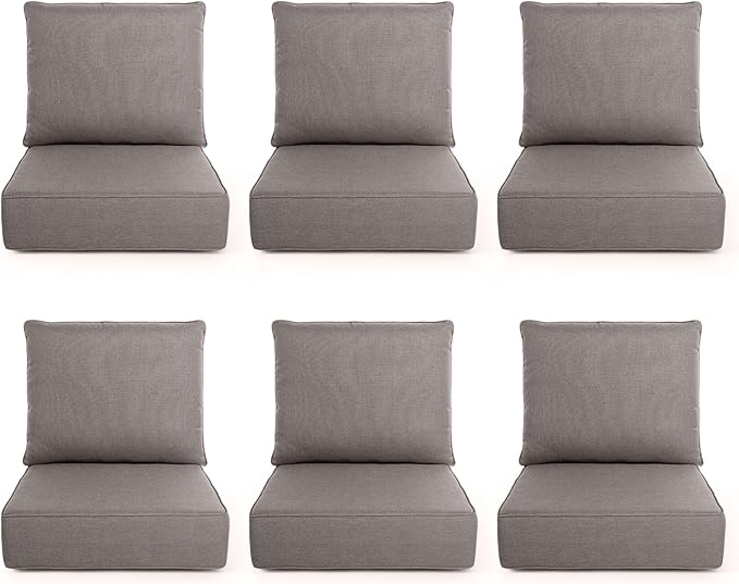 Outdoor Chair Cushions, 6 Inch Thick Patio Seat & Back Cushions Set with Removable Cover, Waterproof Patio Cushions for Outdoor Furniture, 24 x 24 Inch, Gray 6-Set