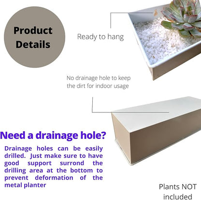 LaLaGreen Wall Planter (3 Pack, 12 Inch) Wall Hanging Plant Holders White, Large Long Rectangular Metal Wall Mounted Flower Pots, Window Sill Planters Box Fence Railings Garden Floating Shelve Outdoor