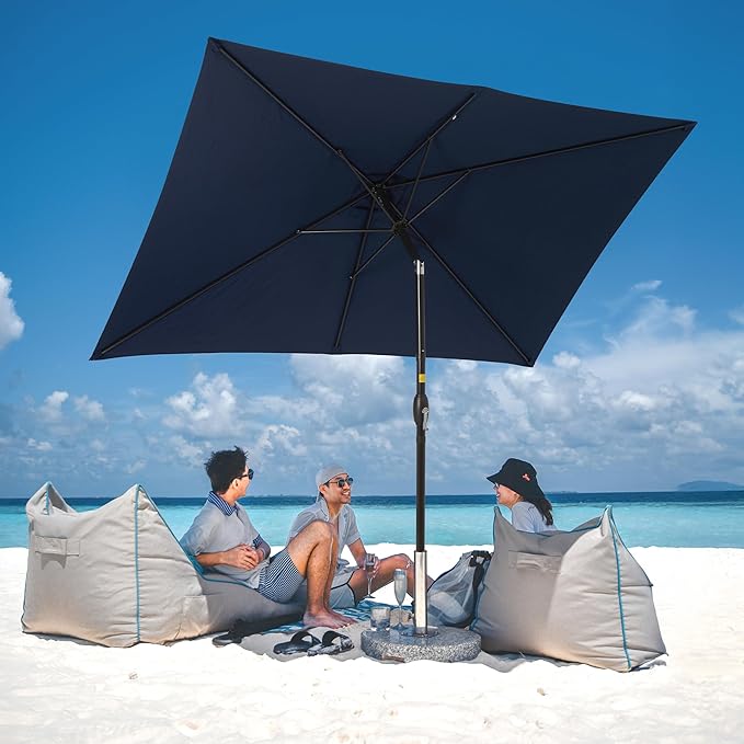 SUNVIVI OUTDOOR Patio Umbrella, Rectangular Patio Umbrella, Metal Pole Square Outdoor Umbrella with Crank and Push Button Tilt, Large Outdoor Umbrella with Polyester Canopy
