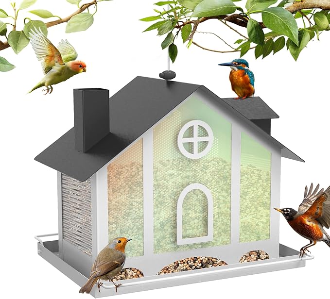 FlowaFoli Bird Feeders for Outdoors, Decorative Large Bird Feeders for Outdoors with Rainbow Acrylic Panels, Ideal Gift for BirdLovers to Attract Feathered Friends Year-Round