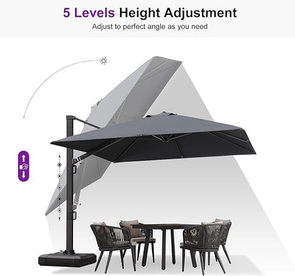 PURPLE LEAF 9' X 12' Rectangle Patio Umbrella with Base Large Cantilever Outdoor Umbrella Offset Umbrella with 360-degree Rotation Garden for Deck Backyard Pool Grey