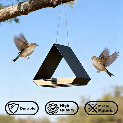 HOSUN Black Sturdy Metal Roof Bird Feeder - Durable Outdoor Hanging, Easy to Clean, Metal Mesh Ventilated, Bird Watching Gift & Garden Decor for Cardinals, Bluebirds & Wild Birds