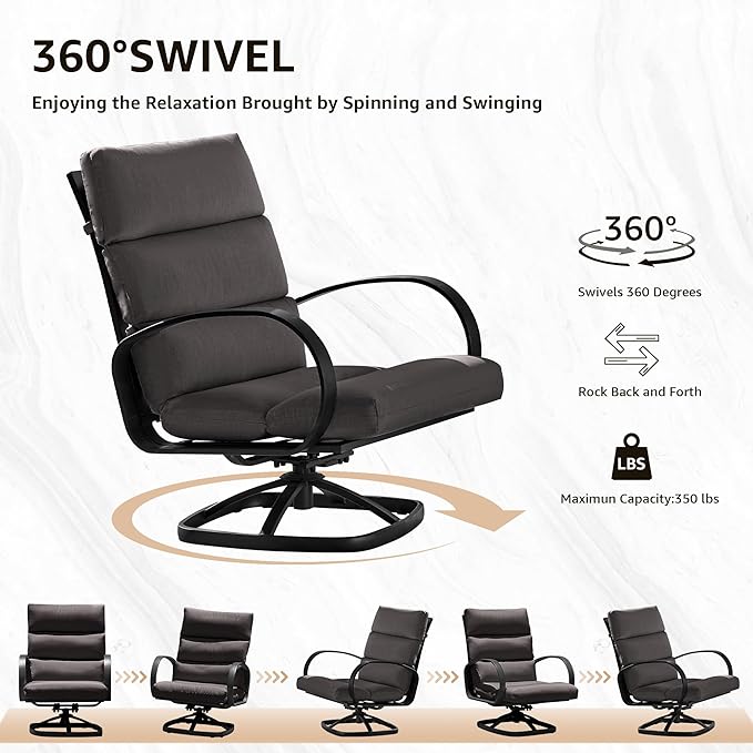 NATURAL EXPRESSIONS Patio Bistro Set, 3 Piece Outdoor Swivel Glider Rocking Chairs, Conversation Furniture with 2 Highback Rockers, 1 Table and 5" Cushion for Backyard,Porch,Yard,350lb. (Dark Grey)