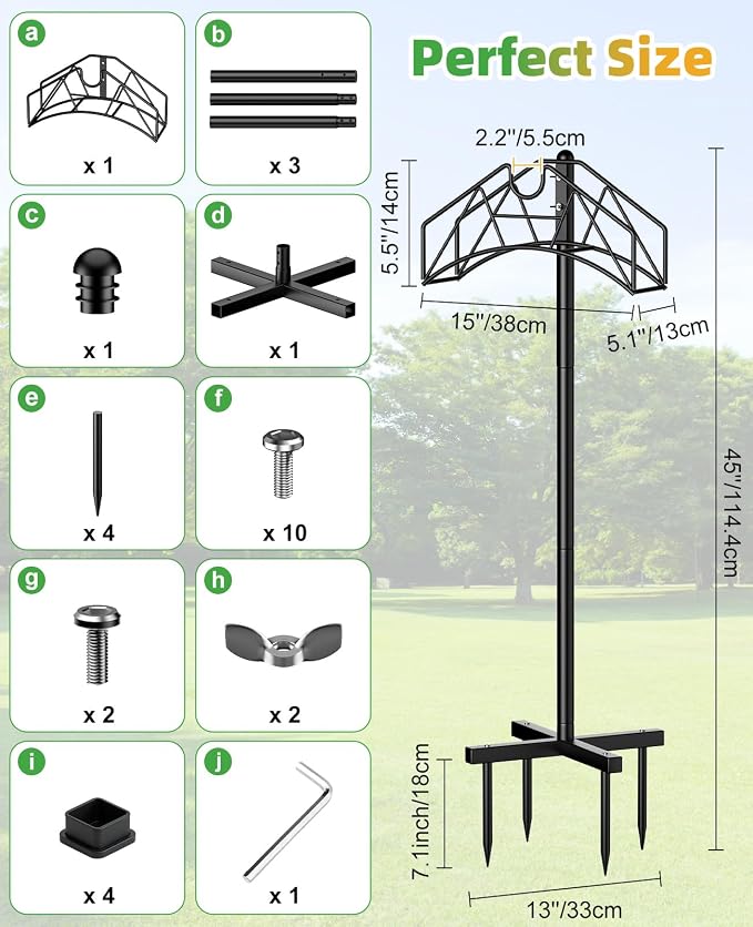 Garden Hose Holder, Heavy Duty Water Hose Holder Holds 150/160ft Hose for Outside, Hose Stand Storage Rack Freestanding with Nozzle Holder & Stable Base,Metal Hanger for Yard Lawn Farm Gardening Tools