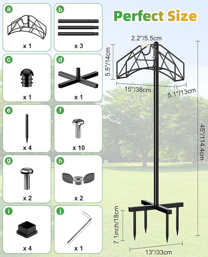 Garden Hose Holder, Heavy Duty Water Hose Holder Holds 150/160ft Hose for Outside, Hose Stand Storage Rack Freestanding with Nozzle Holder & Stable Base,Metal Hanger for Yard Lawn Farm Gardening Tools
