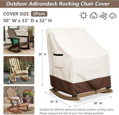 Outdoor Adirondack Rocking Chair Cover 2 Pack,Heavy Duty 600D Waterproof Patio Rocking Chairs Cover for 30" W x 33" D x 32" H Rocking Chair,Beige