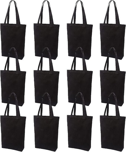 Lily queen Natural Canvas Tote Bags DIY Reusable Shopping Grocery Bag (Black - 12 Pack)