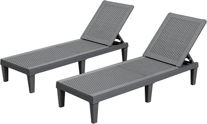 Homall Outdoor Lounge Chairs Set of 2, Quick Assembly & Waterproof Patio Chaise Lounge with Adjustable Backrest for Poolside, Beach, Garden (Grey)