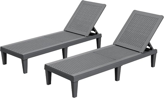 Homall Outdoor Lounge Chairs Set of 2, Quick Assembly & Waterproof Patio Chaise Lounge with Adjustable Backrest for Poolside, Beach, Garden (Grey)