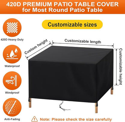Patio Furniture Cover Rectangle 64"(L) x 44"(W) x 40"(H), Custom Heavy Duty 420D Waterproof Outdoor Cover with Drawstring & Buckles for Table Chair Garden, Black