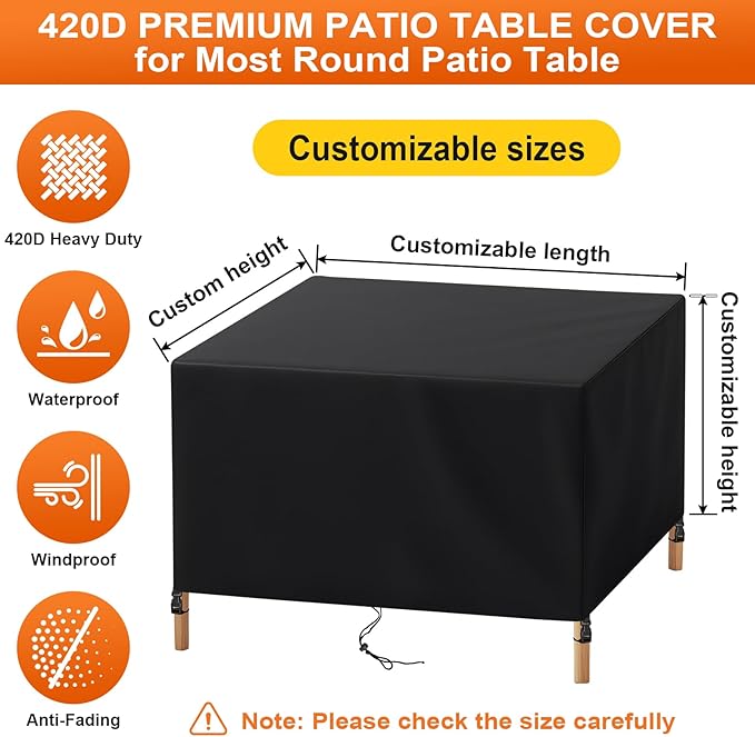 Patio Furniture Cover Rectangle 84"(L) x 32"(W) x 30"(H), Custom Heavy Duty 420D Waterproof Outdoor Cover with Drawstring & Buckles for Table Chair Garden, Black