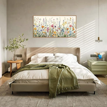 FWIEXA Floral Canvas Wall Art, Framed Wildflower Pictures Wall Decor, Large Flower Prints, Colorful Botanical Artwork, Watercolor Painting 20x40 Inches for Living Room, Bedroom, Office, Home