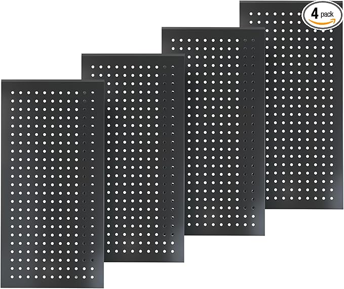 4 Pack Metal Pegboard Panels 24" x 12" Black Heavy Duty Steel Pegboard Wall Organizer, Garage Utility Tools Pegboard Storage System for Workbench, Shop, Shed Modular Peg Board Organizer Board Kit
