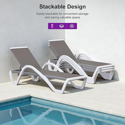 PURPLE LEAF Patio Chaise Lounge Chair Set Outside Aluminum Plastic Stackable Tanning Chairs with Armrests and Side Table for Pool Sunbathing Beach Deck Outdoor Lounger, Taupe