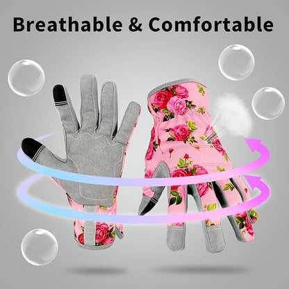Leather Gardening Gloves for Women, Flexible Breathable Garden Gloves, Thorn Proof Working Gloves for Weeding, Digging and Pruning, Small, Pink