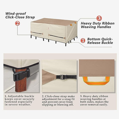 Porch Shield Patio Table Cover - Waterproof Outdoor Dining Table and Chairs Furniture Set Cover Rectangular - 108 x 70 inch, Light Tan & Khaki