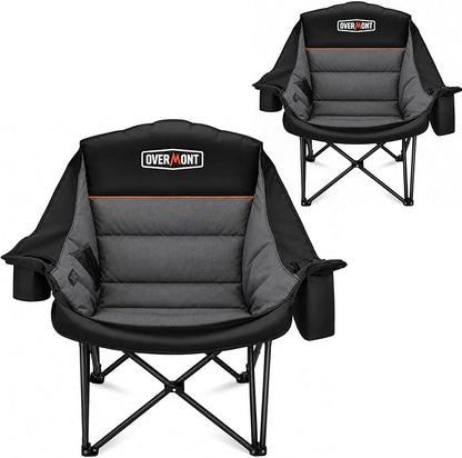 Overmont Gentle Heated Oversized Camping Chair for Adults - 3 Levels Seat & Back Separately Control - 500lbs Support Heavy Duty Padded Folding Chair Outdoor Garden Portable - Battery NOT Included