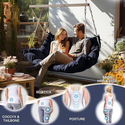Outdoor Swing Cushions 3 Seater Waterproof, Replacement Bench Cushions for Outdoor Patio Furniture with Backrest, Porch Swing Cushion with Ties for Lawn and Garden (Navy Blue, 40x47in)