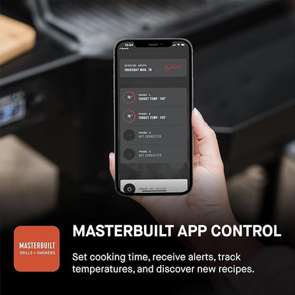 Masterbuilt® Gravity Series® 600 Digital Charcoal Grill and Smoker,WiFi Technology, GravityFed™ Charcoal Hopper, 600 Cooking Sq. Inches, Reversible Smoke&Sear Cast Iron Grates, Black, Model MB20041023