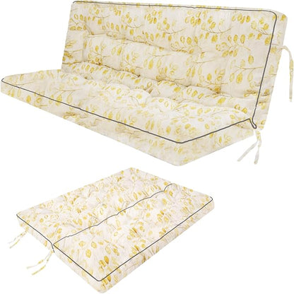 Swing Replacement Seat Cushions, 2-3 Seater Bench Cushions for Outdoor Furnitur with Backrest, Garden Recliner Seat Cushions Waterproof Sofa Pads (Yellow Leaves, 63x40in)