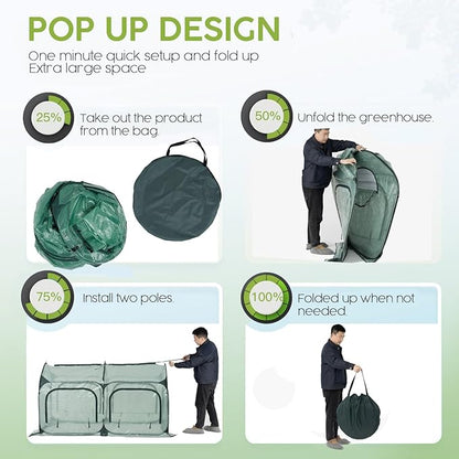 Pop up Greenhouse Tent Cover Tunnel Plant House,Large Gardening Flower Sunshine Room with Mesh Windows,Backyard PE Cover for Cold Frost Protector with Stakes and Rope Guys (Medium Size)