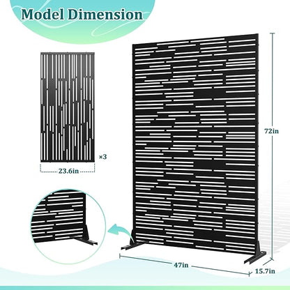 Metal Privacy Screen Outdoor Privacy Screen, Freestanding Fence Panel for Outside, 72''H×47''W, Decorative Screen Panel for Backyard/Patio/Deck