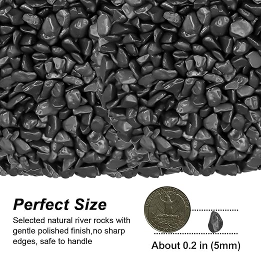 Garden Stones,Landscaping Pebbles, River Rocks Decorative Ornamental Pebbles, DIY Smoothed Rocks for Potted Plant Resin Art Vase Fillers Aquarium Gravel Rocks (1, Black, 1 Pound)
