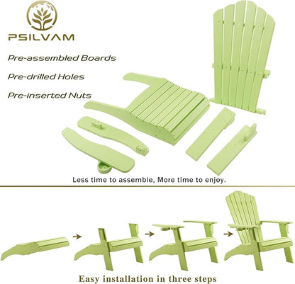 Psilvam Adirondack Chair, Oversized Poly Lumber Fire Pit Chair with Cup Holder, 350Lbs Support Patio Chairs for Garden, Weather Resistant Outdoors Seating, Relaxing Gift for Father & Mother (1, Green)