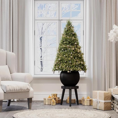 10 H x 14" Dia (10" Pot Opening) Round Fiberstone Planter with Drainage Hole, Black, Indoor/Outdoor Large Plant Pot for Home Patio Garden, Ideal for Large Plants