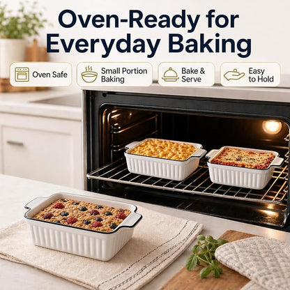 12 Oz Casserole Dish, Ceramic Baking Dishes Sets of 4, Small Casserole Dish with Handle, Porcelain Bakeware Sets, 5" Rectangular Baking Serving Dish for Casserole, Cakes, Dishwasher Oven Safe