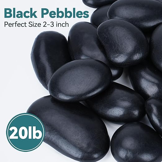 20lbs Black Rocks for Planters, 2-3 Inch Decorative Rocks for Potted Plants, Polished Garden Stones for Outdoor Landscaping, Walkways, Yard, River Rocks for Flower Pots, Vase