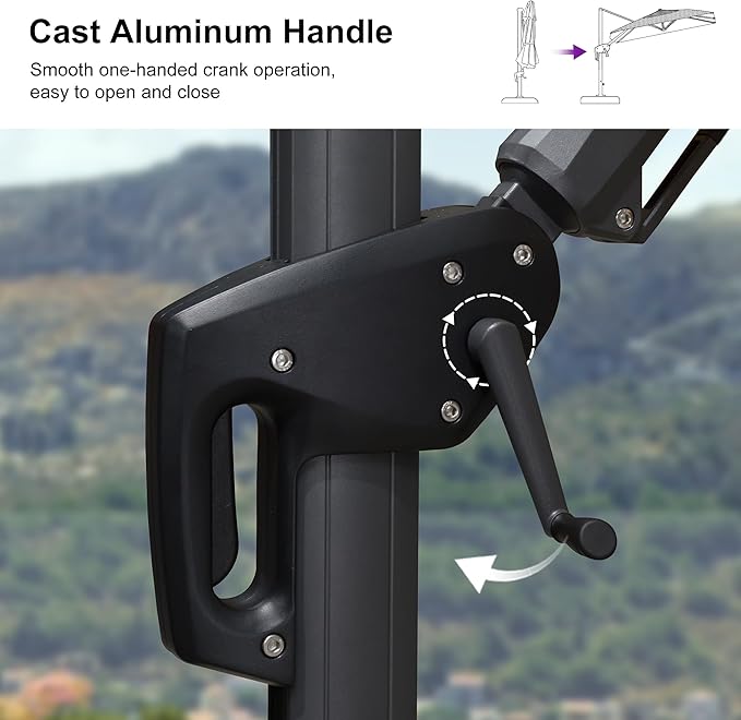 PURPLE LEAF 8.2' X 11.5' Left-right Tilting Patio Umbrella Outdoor Cantilever Swivel Rectangle Umbrella with Tilt Aluminum Offset Umbrella with 360-degree Rotation for Garden Deck Pool Patio Grey