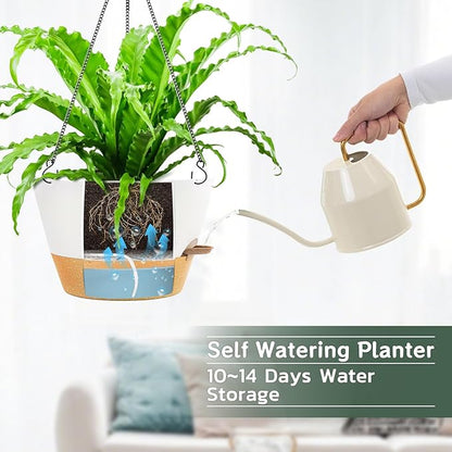 ZMTECH 12 Inch Hanging Planters for Indoor Plants, 3 Pack Self Watering Hanging Planter with Visual Reservoir, Hanging Pots for Plants Outdoor with Drainage Hole and Plant Hanger(3 Pack, White)