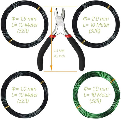 Kebinfen® Bonsai Training Wire Bonsai Wire kit for Bonsai Tree, with Bonsai Wire Cutter - Bonsai Wires Size 1.0 mm/ 1.5 mm/ 2.0 mm (128 Feet Total), Anti-Corrosion and Rust Resistant