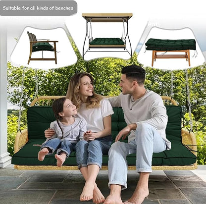 Porch Swing Cushion Three Seat, Waterproof Swing Cushions Replacement with Backrest, Outdoor Garden Furniture Patio 4" Thickened Cushions with Ties (Dark Green, 40 x 55in)