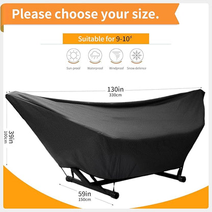 Hammock Cover Waterproof,10-15FT Outdoor Hammock Covers with Elastic Ropes,Adjustable Buckle and Zip,420D Oxford HammockBeds Cover for Garden,Patio,Beach Hammocks Stand (Black, 9-10FT)