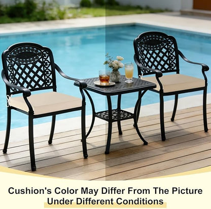 downluxe Waterproof Outdoor Chair Cushions for Patio Furniture, 22" x 22" x 3" Patio Chair Cushion with Adjustable Ties & Portable Handle, Square Outdoor Cushion with Removable Cover, Beige, 2 Pack