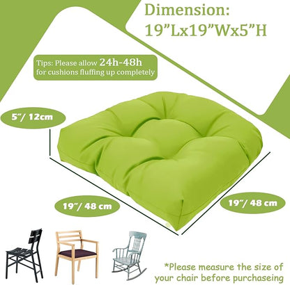 MTMR Outdoor Chair Cushions Set of 2, 19x19 Waterproof Wicker Seat Cushions for Patio Furniture, Thick Tufted Outdoor Replacement Furniture Pad for Porch Lawn Wicker Desk Dining Rocking Chair, Green