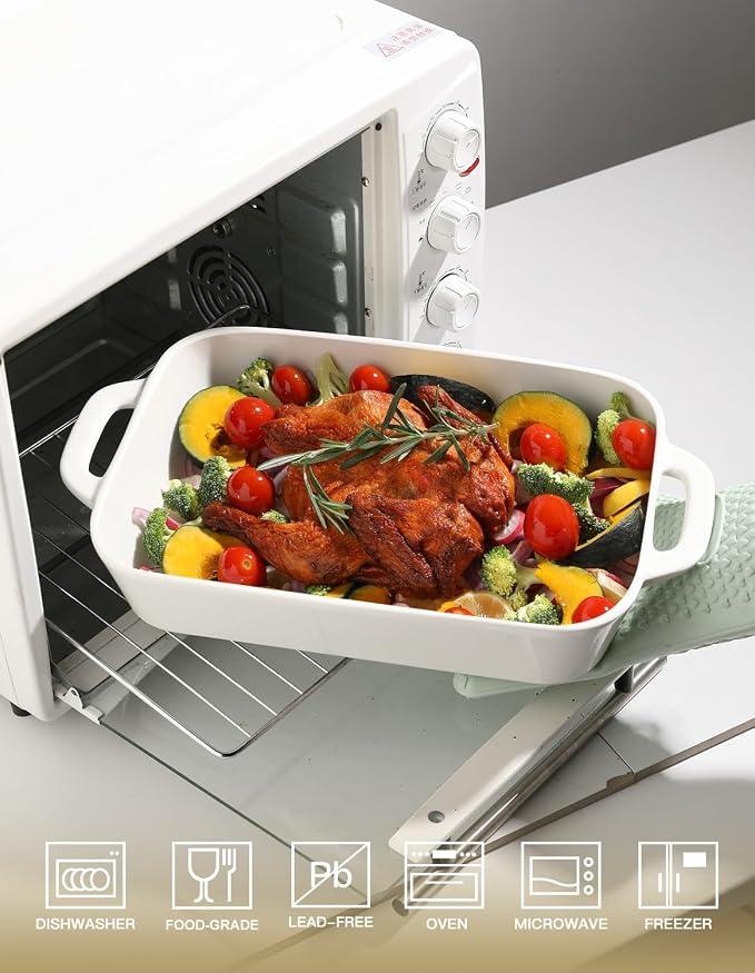 Sweejar Ceramic Bakeware Set, 9x13 Rectangular Baking Dish for Cooking, Kitchen, Cake Dinner, Banquet and Daily Use, Casserole Dishes for Oven Porcelain Baking Pans(White)