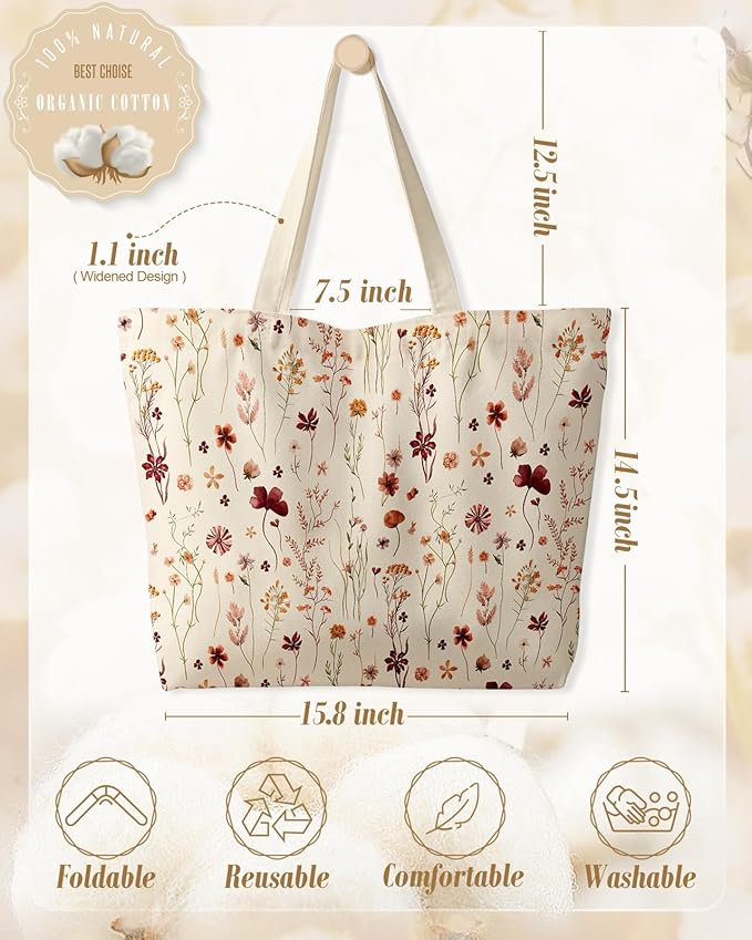 Miss Adola Large Tote Bag for Women - Canvas Tote Bag with Zipper Aesthetic Reusable Shoulder Bag for Gym, Travel, Work