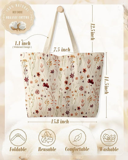 Miss Adola Large Tote Bag for Women - Canvas Tote Bag with Zipper Aesthetic Reusable Shoulder Bag for Gym, Travel, Work