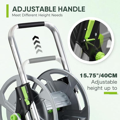 Garden Hose Reel Cart, Holds 75-150 Feet of 5/8-Inch Hose, Portable Hose Reel Cart With Wheels,Adjustable Handrail, Quick Hose Connector