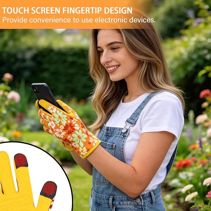 Leather Gardening Gloves for Women Thorn Proof Garden Gloves Touch Screen Working Gloves Gifts,M