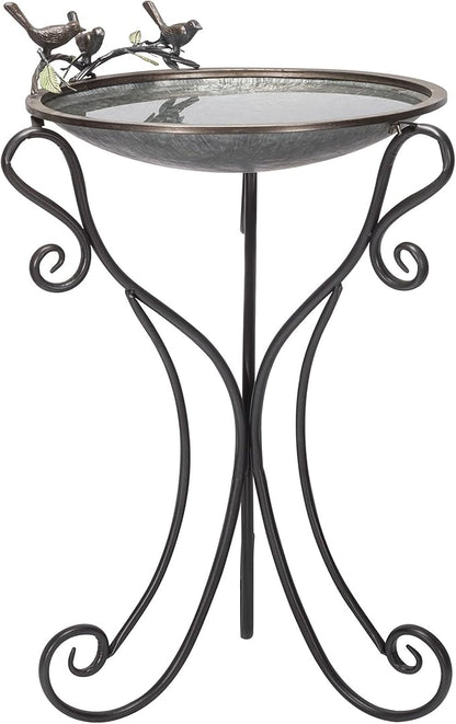 Alpine Corporation Vintage Metal Birdbath with Twigs and Bird Figurines - Iron Outdoor Decor for Garden, Patio, Deck, Porch