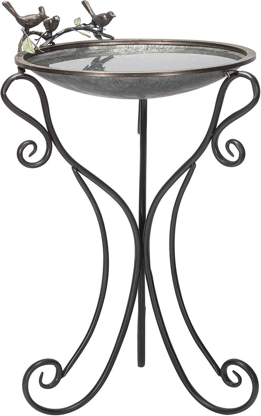 Alpine Corporation Vintage Metal Birdbath with Twigs and Bird Figurines - Iron Outdoor Decor for Garden, Patio, Deck, Porch