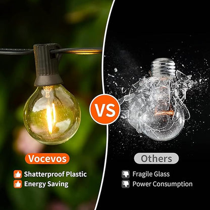 Vocevos Outdoor String Lights 200FT 2-Pack LED Outside Waterproof Patio Lights Backyard Heavy-Duty Shatterproof Plastic G40 Bulbs 0.6W Efficient Connectable Globe Light Decor Yard Café Exterior